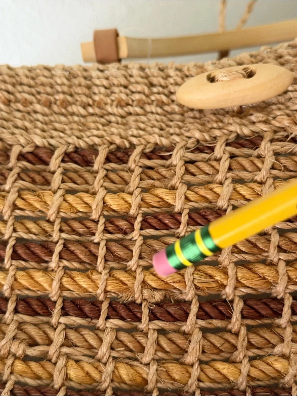Talbots Woven Straw Tote in Brown and Tan with Wooden Handles - Picture 7 of 9